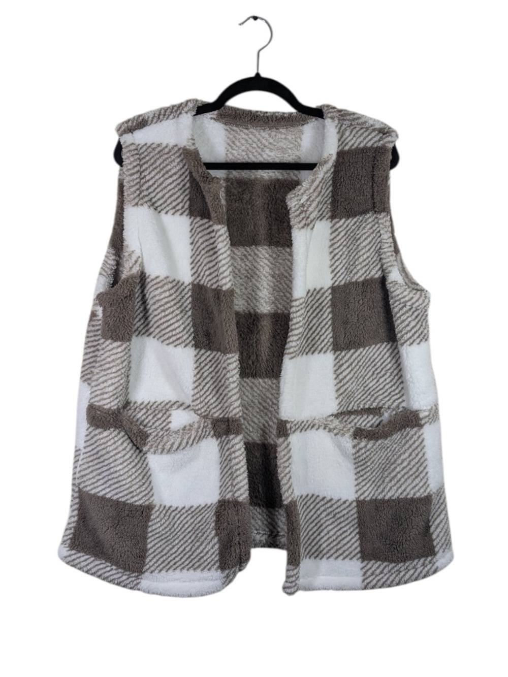 Warm Brown & White Fleece Check Vest Size 2XL